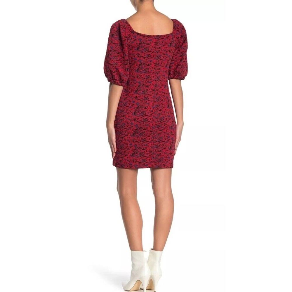 Free People Textured Sunset Puff Sleeve Mini Dress Womens Size Medium Red Boho - Picture 2 of 12